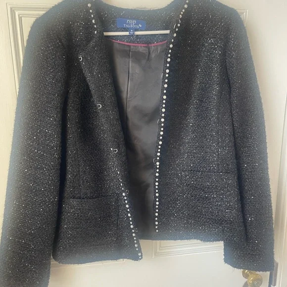 Talbots Black Cropped Blazer with Textured Fabric and Decorative Trim - Picture 3 of 7